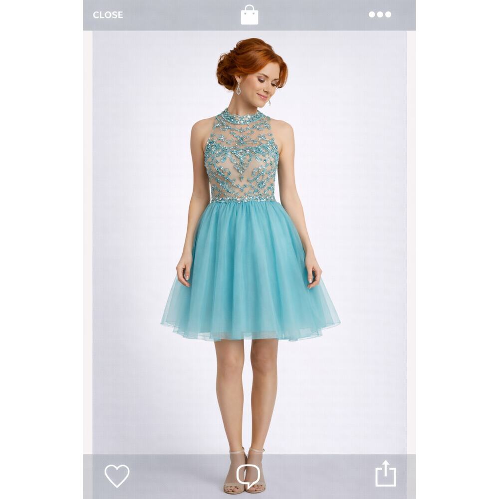 Rachal Allan Jeweled Blue Cocktail/Homecoming Mini Dress - Size 4